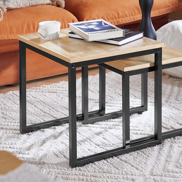 SoBuy, 2 redeborde | Sofabord | Sofabord sort, FBT42-N Wood