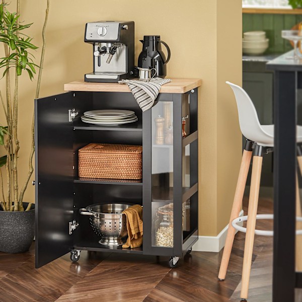 SoBuy Tarjoiluvaunu Keittiökaapi pyörillä Kulmakaappi FKW75-SCH Black