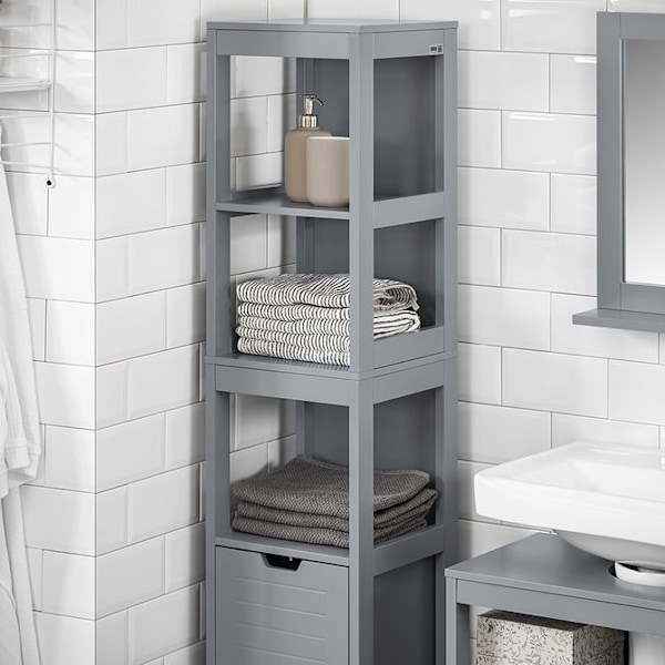 SoBuy Högskåp med 2 korgar,Badrumshylla,Badrumsmöbler FRG126-SG Grey High cabinet