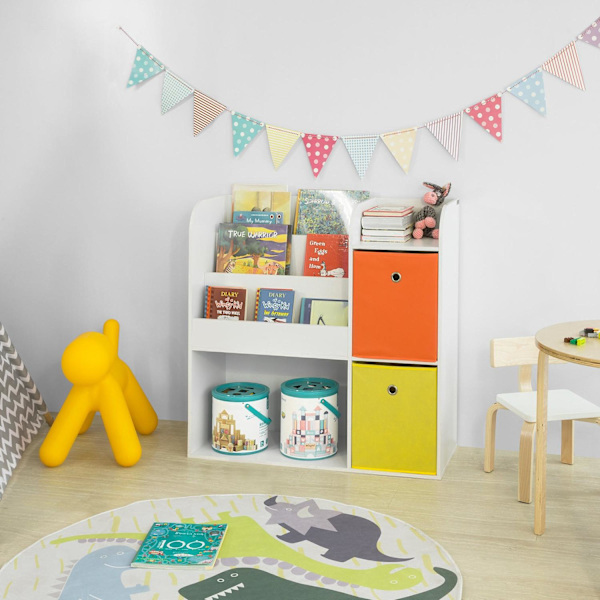 SoBuy Lasten kirjahylly Lehtiteline lattialle Kulmahylly KMB37-W L89*B35*A88cm