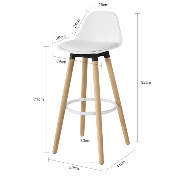 SoBuy Barstol med fotstöd Barstol Testad för 150 kg FST70-W Vit W39 x D41 x H92cm