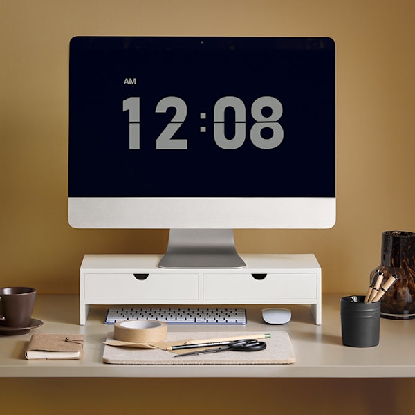 SoBuy Bildskärmsställ,med 2 lådor, Förvaringsbox BBF02-W White Length 47 cm