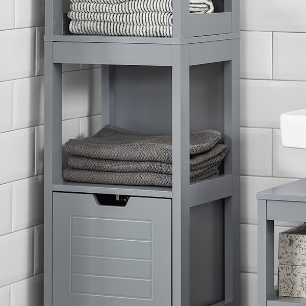 SoBuy Högskåp med 2 korgar,Badrumshylla,Badrumsmöbler FRG126-SG Grey High cabinet