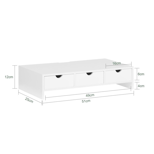 SoBuy Overvåg højde Skærmstativ med 3 skuffer BBF03-W White Length 51 cm