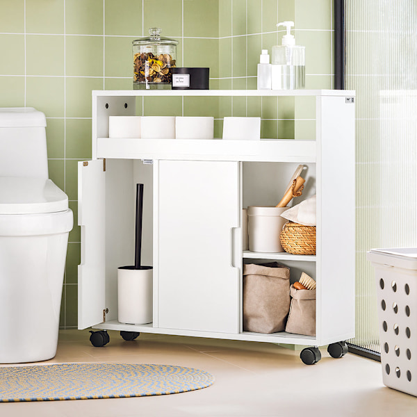 SoBuy Badevogn Fritstående badeværelsesskab,BZR02-W White.  W70 x D20 x H71cm