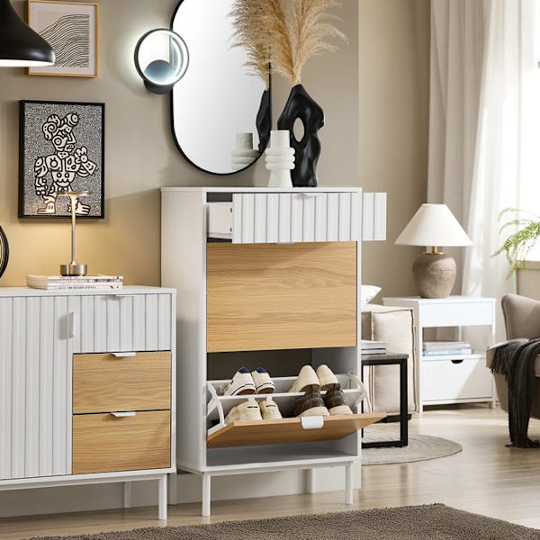 SoBuy Smalt skoskåp 2 fack Skohylla hög Skoställ Hylla FSR174-WN L60*B35*H110cm 