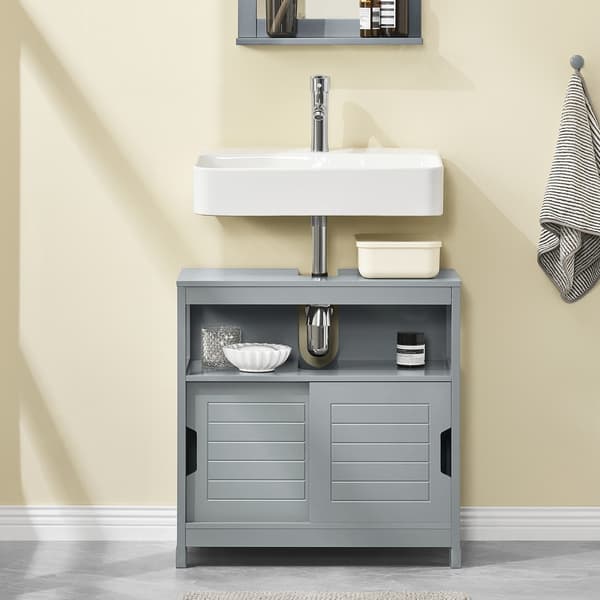 SoBuy Underskab til vask med 2 døre i grå 60x30x60cm, moderne FRG128-SG