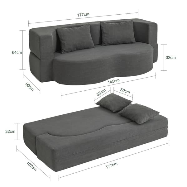 SoBuy soffa säng transformerbar sfoderbar Mörkgrå 177.0×107.0×32.0 cm FST101-DG