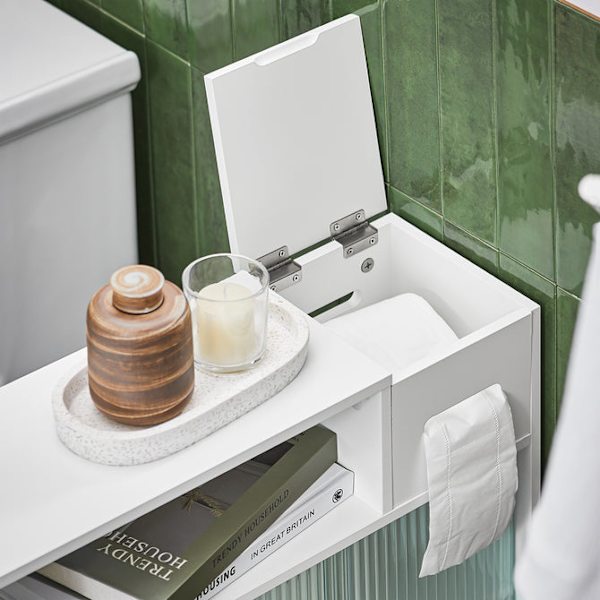 SoBuy WC paperiteline kylpyhuone kaappi pyörien kanssa BZR117-W White Toilet paper holder