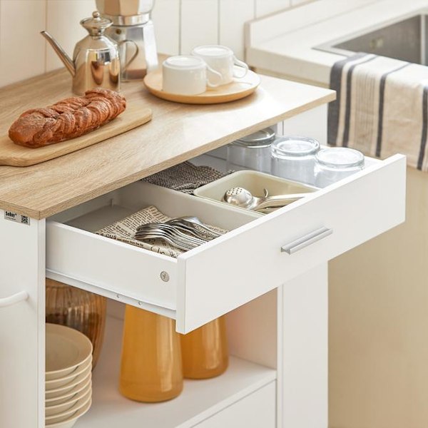 SoBuy Pöytäkaappi pyörillä Tarjoiluvaunu Kärry FKW113-WN White