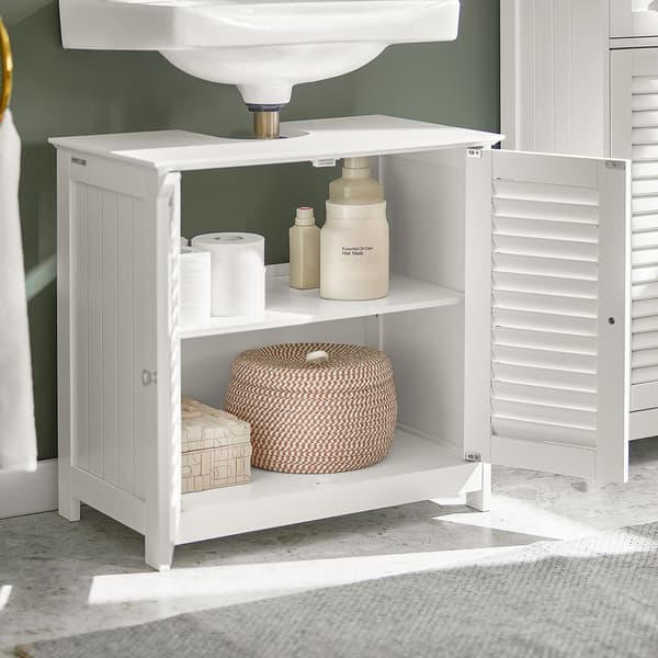 SoBuy Underskab til vask med 2 døre i hvid 60x35x58cm, rustik FRG237-W