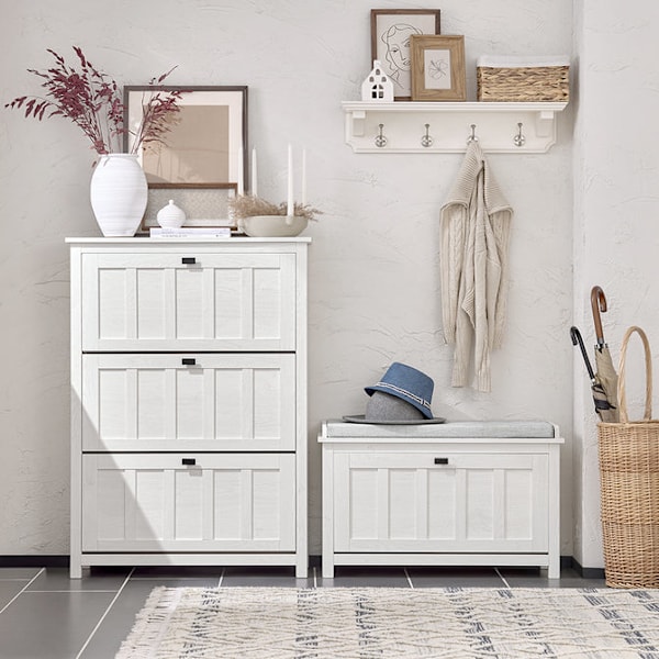 SoBuy Skobänk med dyna Bänk med skoförvaring FSR161-W 80*30*50cm