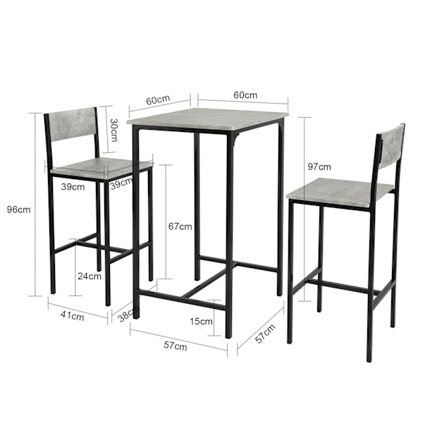 SoBuy, Matgrupp, Barbord och 2 stolar OGT27-HG Gray Square tabel with 2 chairs