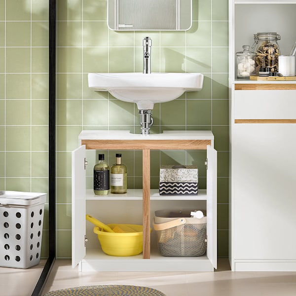 SoBuy Underskab til håndvask Badeværelsesskab med 2låger BZR78-W White Sink cabinet(on wall)