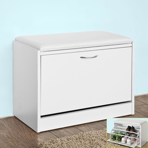 SoBuy Skobænk med hynde til indgang Skoreol skoopbevaringFSR16-W White 60*30*48cm