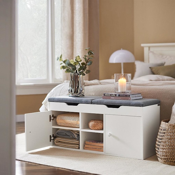 SoBuy Kenkäteline Säilytyspenkki Kenkähylly Kenkäkaappi FSR96-W White+Gray 100*34*48CM