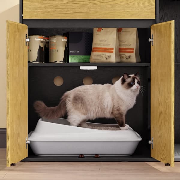 SoBuy sideboard med dold litterbox, Svart, 85.0x45.0x75.0 cm, HAT08-E-SCH