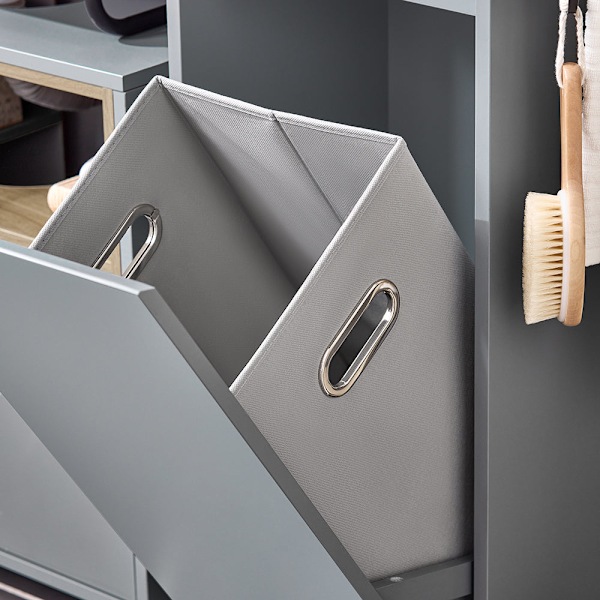 SoBuy Pyykkikaappi Kylpyhuonekaappi pesukorilla BZR159-DG Gray Base cabinet with laundry basket