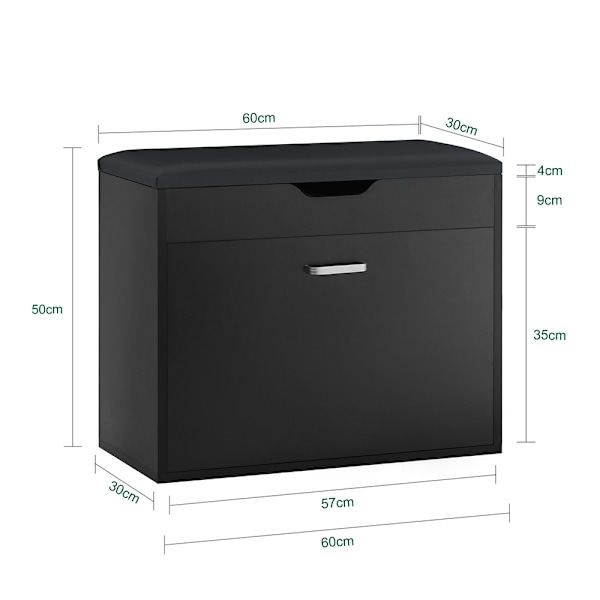 SoBuy Kenkäteline penkki Säilytyspenkki Kenkähylly FSR95-SCH Black 60*30*50 cm