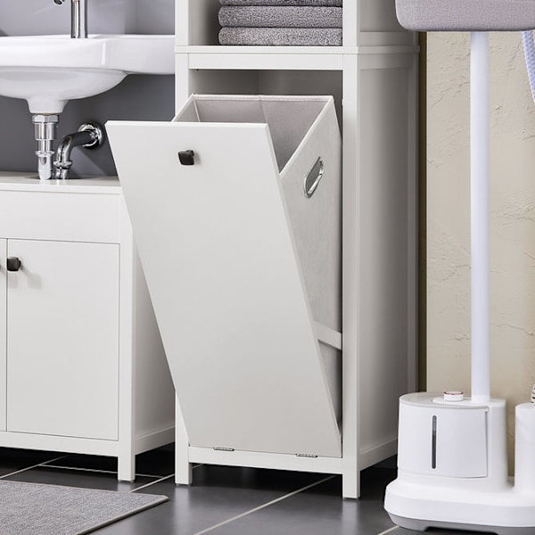 SoBuy Korkea kaappi Pyykkikaappi pyykkikorin kanssa BZR95-W White High cabinet