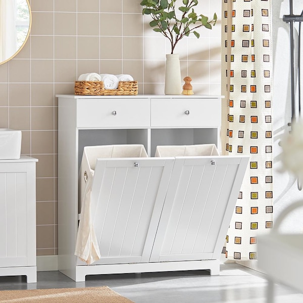 SoBuy Kylpyhuone kaappi pyykkikori Pyykkikaappi BZR33-W White Laundry cabinet(2 doors)