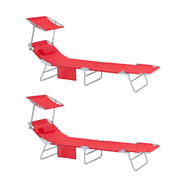 SoBuy Utomhus fällbart bärbar vilstol förlängd benpall OGS48-Rx2 Red 2 Pieces