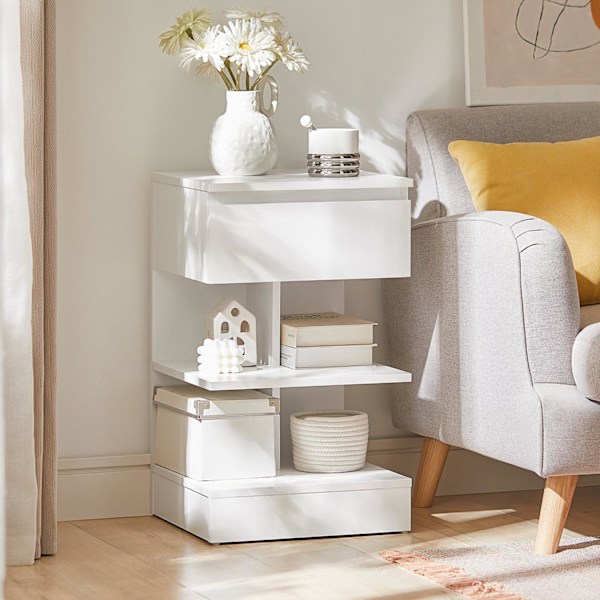 SoBuy Sofabord med skuffe Sengebord Hjørnebord FBT49-W White
