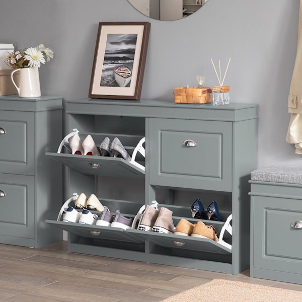 SoBuy, Skoskåp 4 fack, Hallmöbler, Ingång, FSR79-HG Gray L105*B24*H83cm