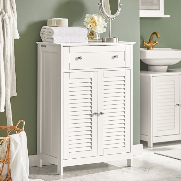 SoBuyBadeværelsesskab med jalousilåger og skuffe, FRG238-W White Wall cabinet