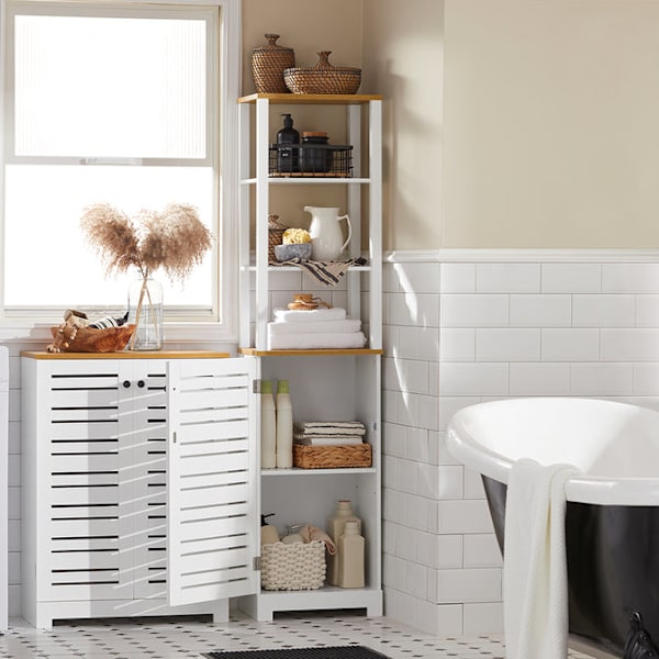 SoBuy Högskåp,Badrumsskåp,Badrumshylla,BZR43-W High cabinet (1 door)