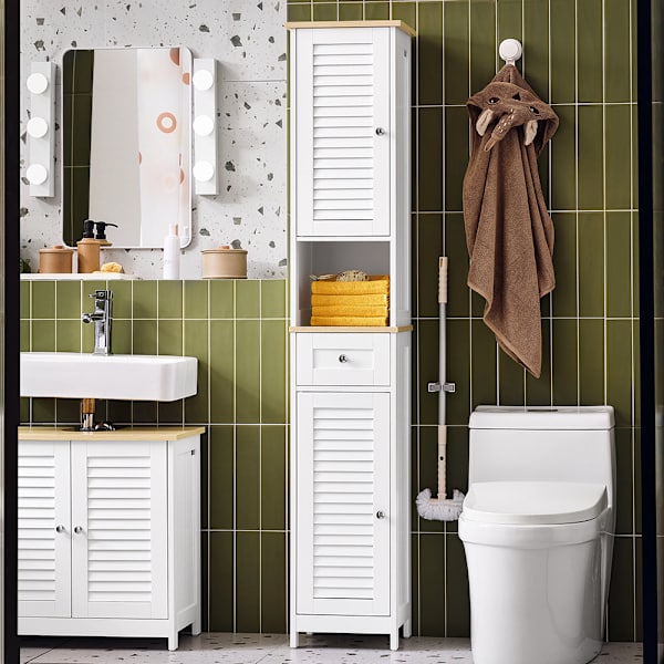SoBuy Højskab BadeværelsesskabBadeværelsesreol FRG236-WN White High cabinet