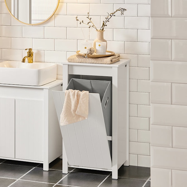 SoBuy Badeværelsesskab med Vasketøjskurv BZR100-W Laundry cabinet