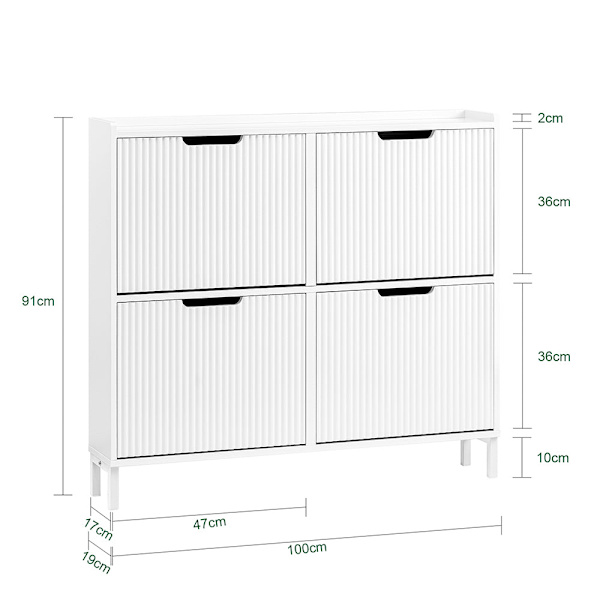 SoBuy Skoskåp med 4 fack Skohylla Skoförvaring med 4 fack FSR177-L-W White 100*19*91CM