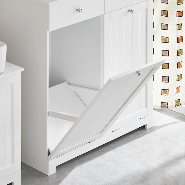 SoBuy Kylpyhuone kaappi pyykkikori Pyykkikaappi BZR33-W White Laundry cabinet(2 doors)