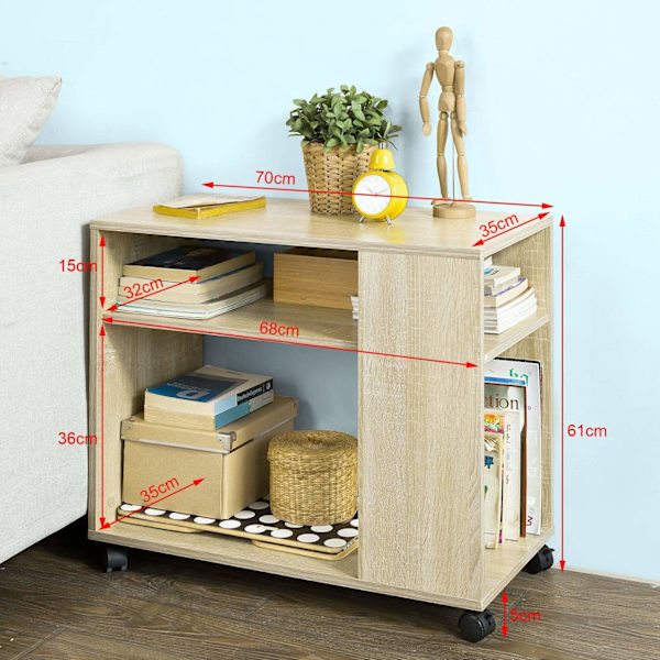 SoBuy Pyörällinen säilytyskaluste Kaappi pyörillä FBT34-N Wood