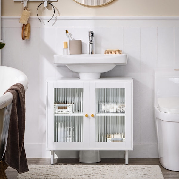 SoBuy Hjørneunderskab Underskab til håndvask 2 låger BZR115-II-W Sink cabinet(on wall)