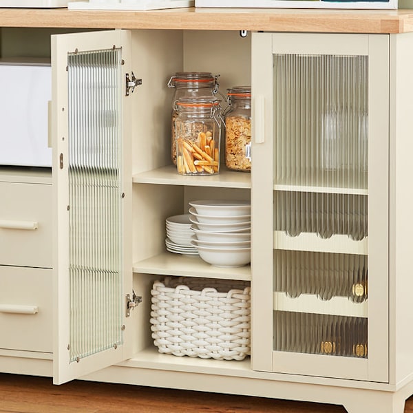 SoBuy Kökshylla Mikrovågsskåp Köksskåp Sideboard FSB81-MI Beige