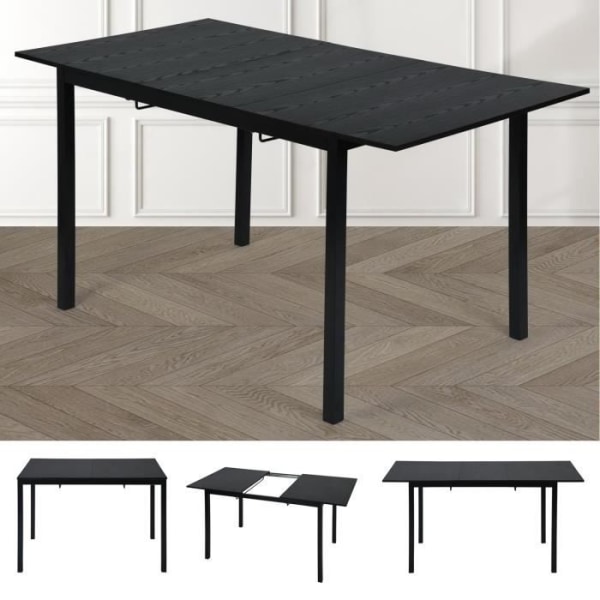 MYSIGA MÖBLER Rektangulärt utdragbart matsalsbord, 4-6 personer, svarta metallben, svarta MDF-skivor - 120/160 cm