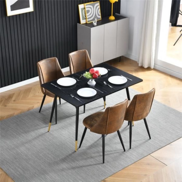 MYSIGA MÖBLER Set med 2 matstolar - Sits i brun mocka, svarta metallben - vintagestil