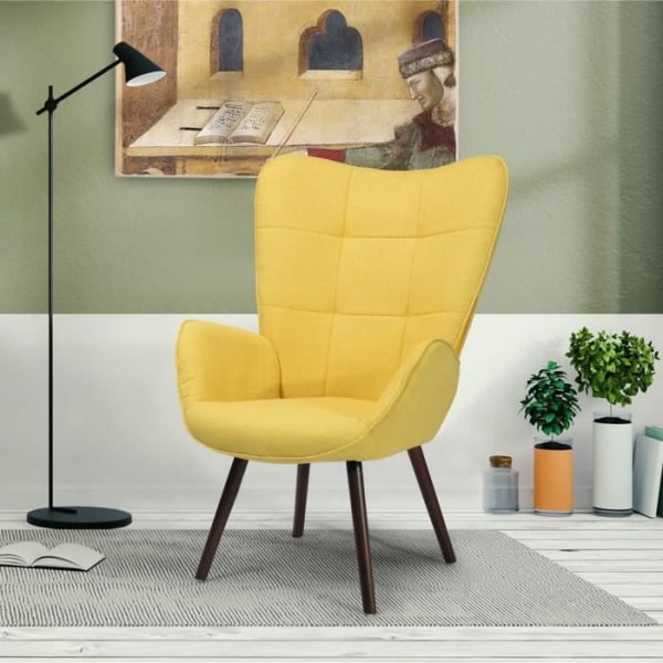 MYSIGA MÖBLER Vardagsrumsfåtölj gul färg - Skandinavisk stil - Tyg och bokträ Ben - 68x74x106cm