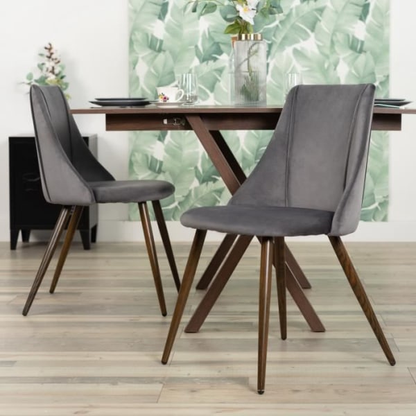 MYSIGA MÖBLER Set med 2 matstolar - Grå sammetssits, bruna metallben - skandinavisk stil