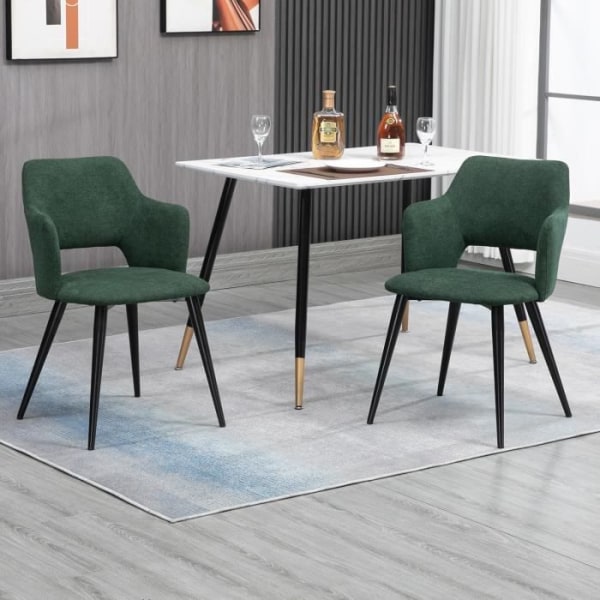 MYSIGA MÖBLER Set med 2 matstolar - grön tygsits, svarta metallben - skandinavisk stil - för kökskontoret