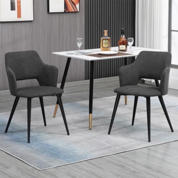 MYSIGA MÖBLER Set med 2 matstolar - Grå tygsits, svarta metallben - skandinavisk stil - för kökskontoret