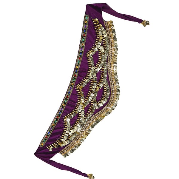 Magedans hofteskjerf med mørk lilla rhinestone mynt dusk