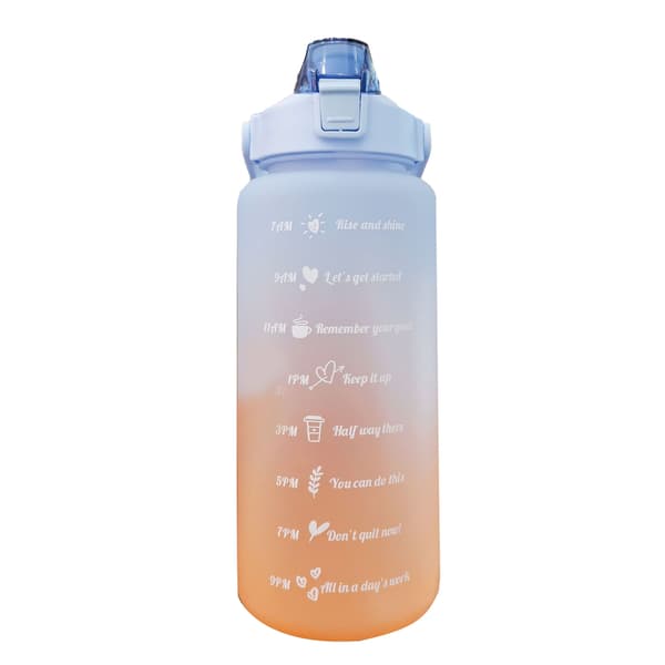 2000 ml läckagesäker sugrörsflaska, mörkblå gradient, en-tryckslock med handtag och tydlig skala