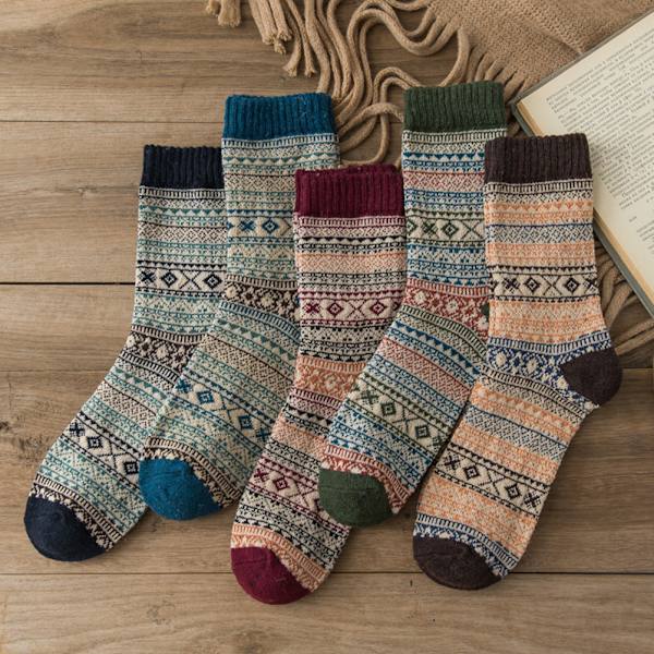 5 par unisex uldsokker, vinter, varme, tykke, behagelige, strikkede, afslappede, bløde