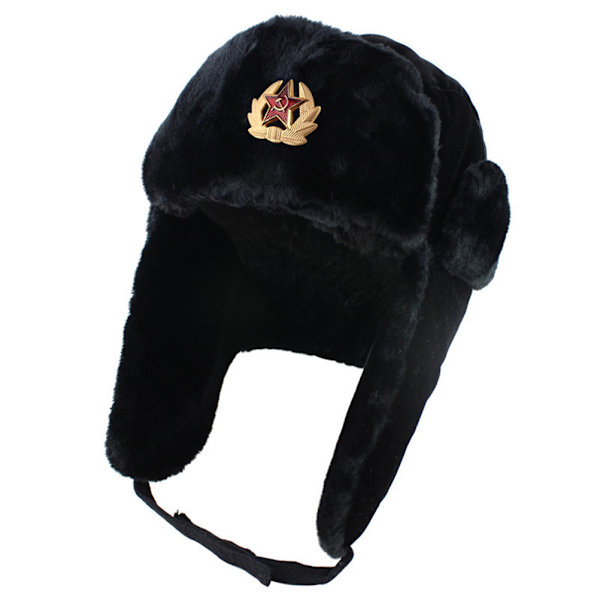 Ushanka Bomber Pilot Insignia Hat, Vinter Varm Øreklap, Unisex, Sort Pink