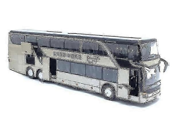 Legetøjsbusmodel i legering med tilbagetræk, realistisk dobbeltdækker sightseeingbus, guld.