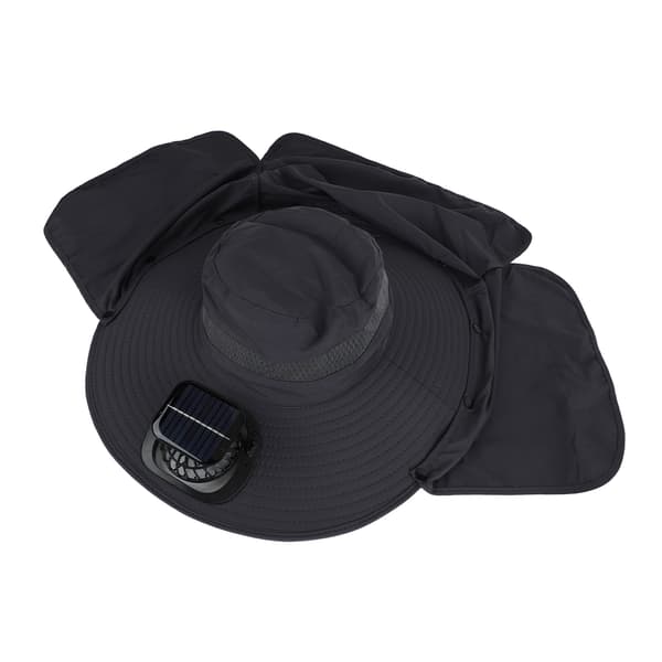 Solhat med ventilator, 3 hastigheder, bred skygge, UPF50, mørkegrå fiskehat