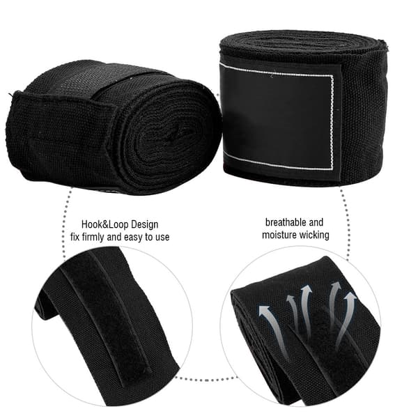 2 stk elastiske håndbind 2,5 m for boksing, Muay Thai, MMA, Taekwondo (svart)